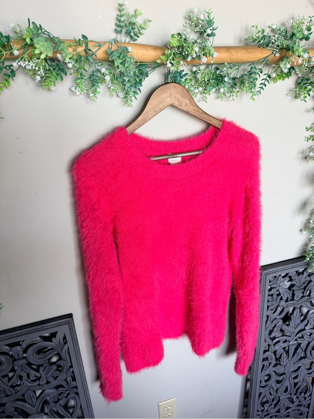 a new day Bright Hot Pink Fuzzy Crewneck Sweater